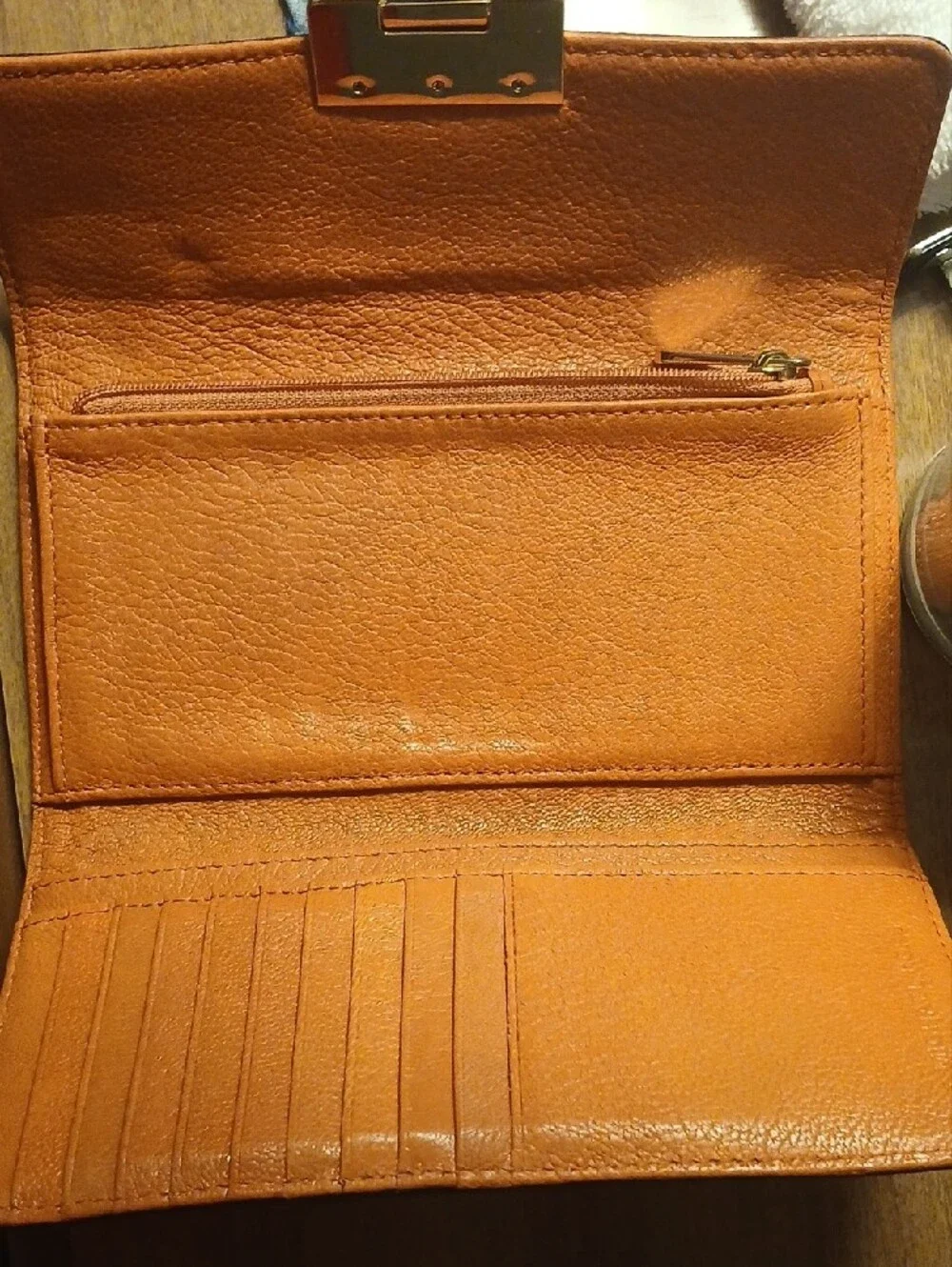 Michael Kors Orange-Brown Leather Continental Wallet with Gold Hardware